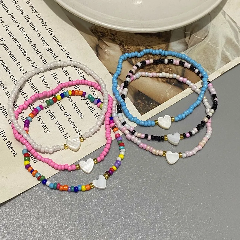 Small Glasses Beads Bracelet for Girl Women Nature Shell Love Heart Hand Jewelry Gift for Friend Wholesale Dropshipping