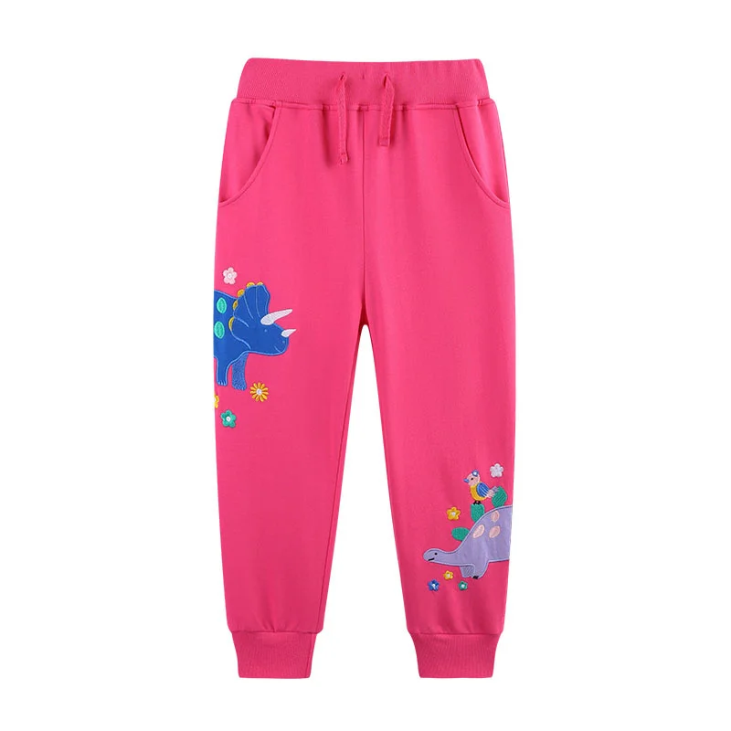 Jumping Meters 2-7T Dinosaurs Applique Girls Sweatpants Drawstring With Pockets Children's Trousers Kids Full Length Pants