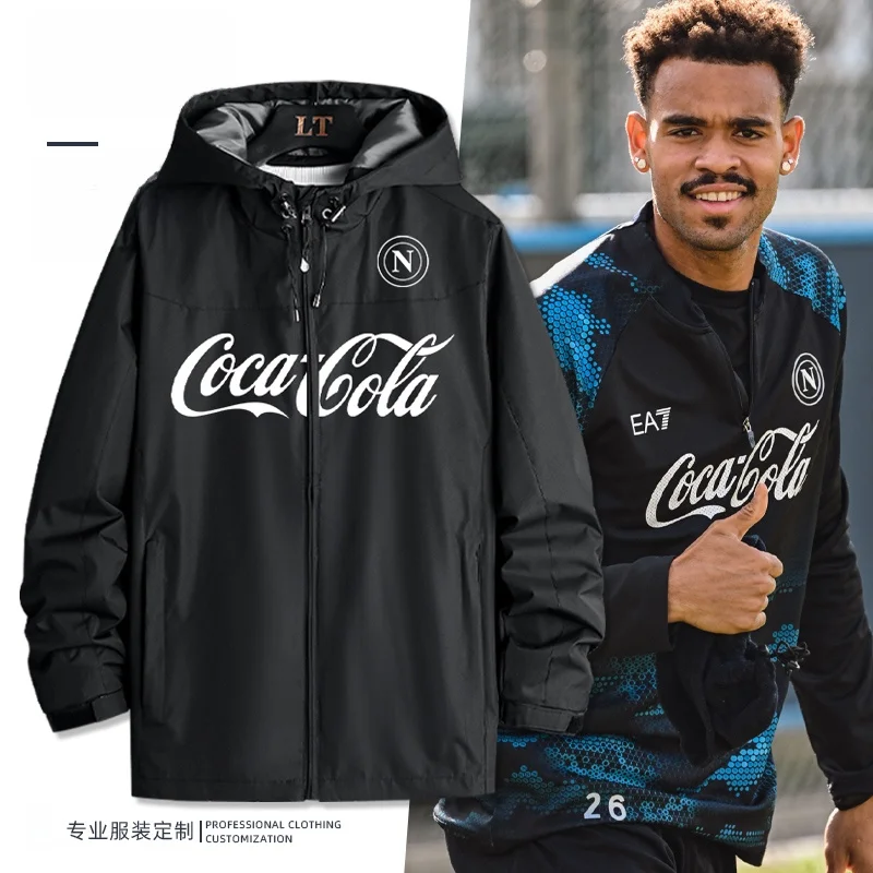 

Napoli Fooall Club Training Jaet Men's Autumn Winter Outfit Windbreaker Zipper Decorated Stand Fit Polyester Casual Sle