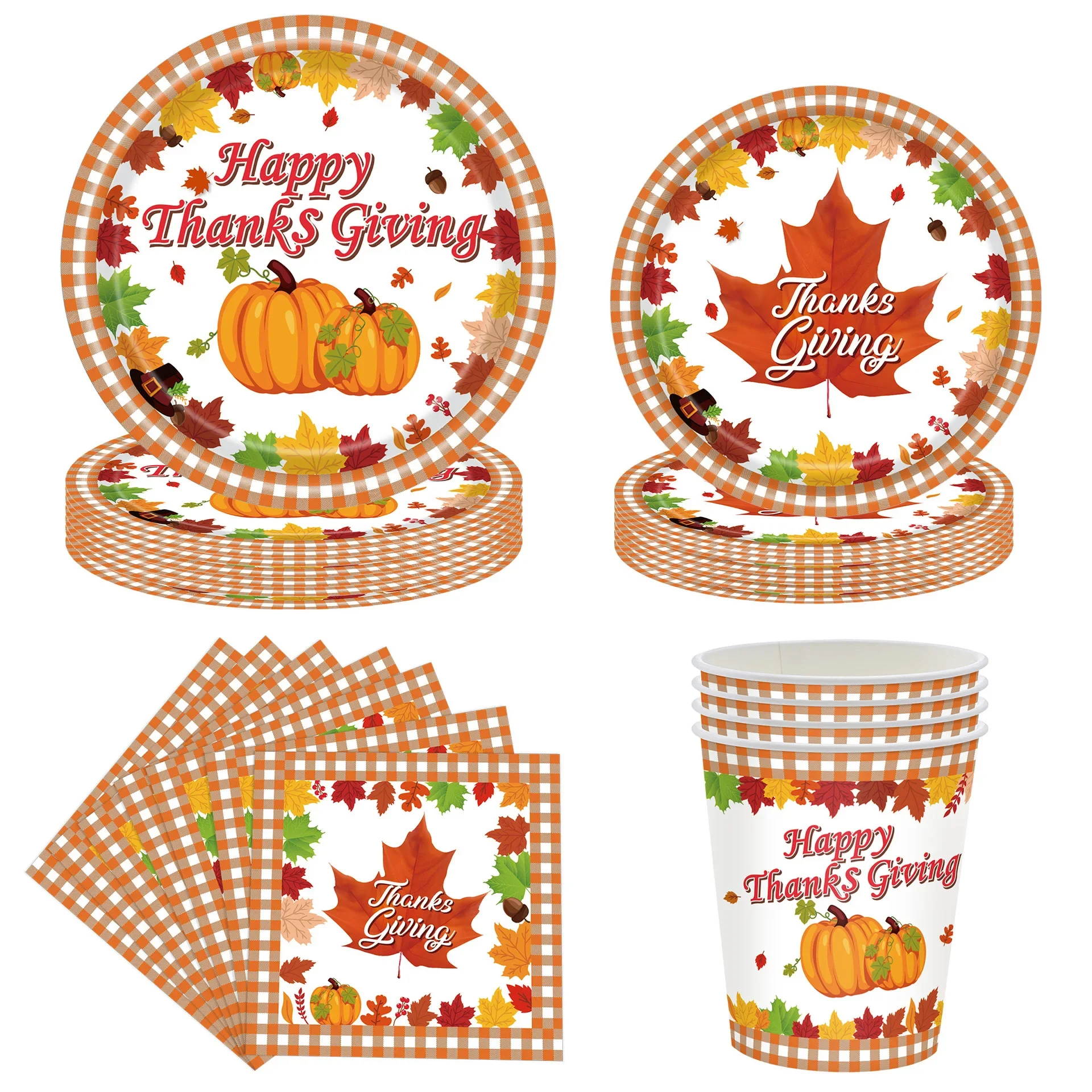 Thanksgiving Themed Party Pumpkin Shaped Red Maple Leaf Paper Dinner Plate Napkins Suitable for Autumn Party Disposable Cutlery