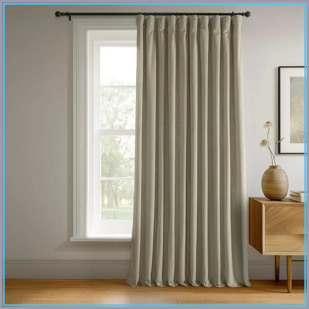 

Velvet Blackout Curtain Panel 96 Inch Long for Living Room Bedroom, 100W x 96L, Cool Beige
