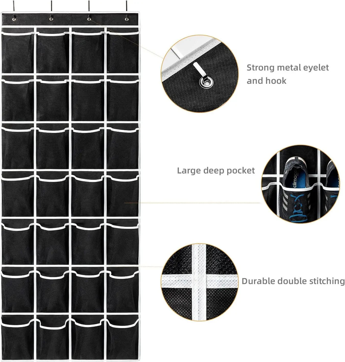 28 Pockets Over the Door Shoe Organzier Hanging Shoe Rack for Door Large Capacity Shoe Organizer Holder with 4 Metal Hooks