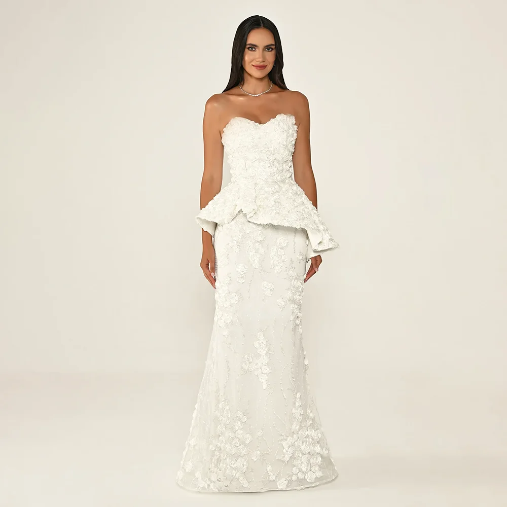 Schwarzes Abendkleid mit Spitzenapplikationen, maßgeschneidert, trägerlos, Meerjungfrau, rückenfrei, bodenlang, formelle Partykleider, maßgeschneidert – Detail 6