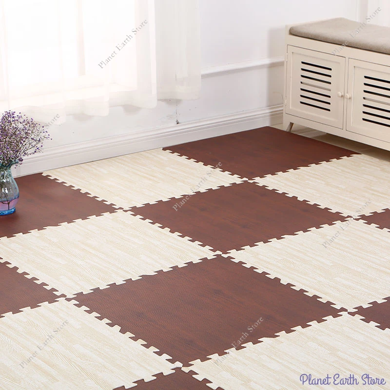 Wood Pattern Flooring Square Puzzle Living Room Rug Tiles Foam Baby Play Mats Kids Carpet Mat for Home Decoration 30x30cm8/16Pcs