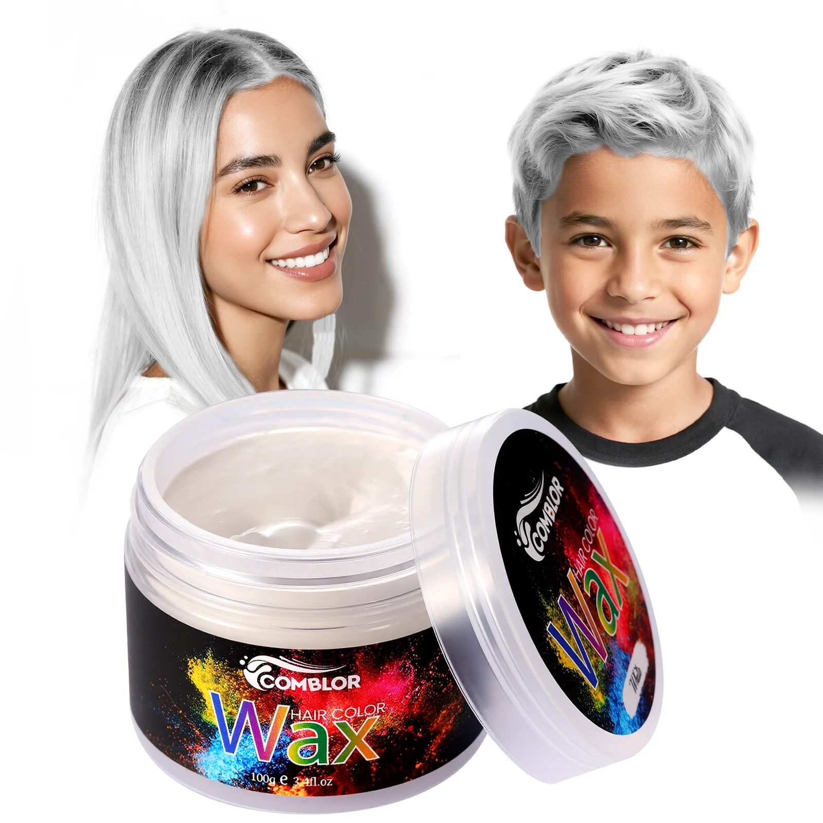

Comblor Временная краска для волос Белый цвет Воск для укладки волос Глади для естественной прически Помада для мужчин Женщины Вечеринка, косплей и Хэллоуин
