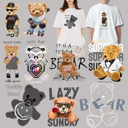 Simple letter roller skating bear animal pattern Printed Ironing For Clothing on Jackets bags socks pillow Iron on patches