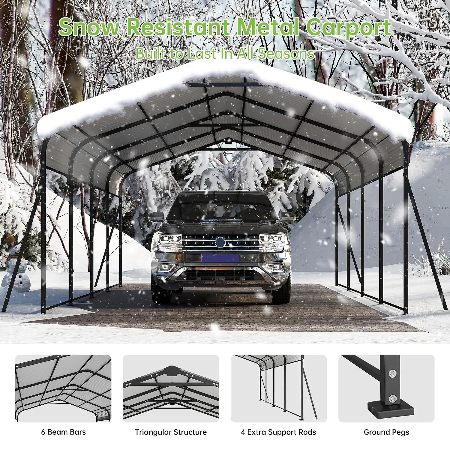 12x20 FT Updated Galvanized Steel Roof Metal Carport, Gray | Heavy Duty, Enhanced Heavy Duty Base, Multi-use Outdoor, Custom