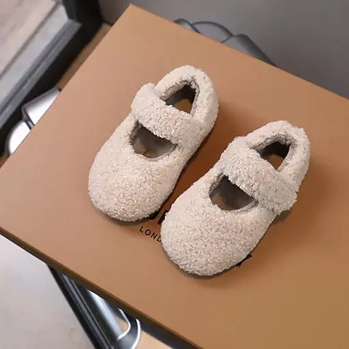 Scarpe basse per bambini invernali Copriscarpe in pelliccia Punta leggera calda per bambini Scarpe casual per bambini Peluche caldo antiscivolo per