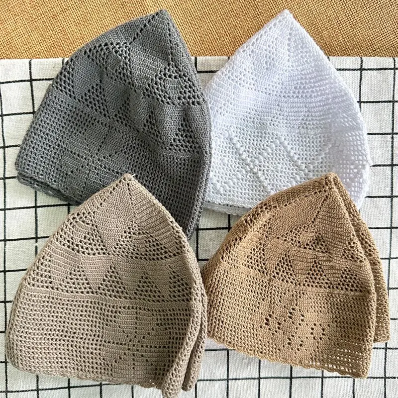 African Men Hats Knitted Casual Breathable Summer Ramadan Prayer Beret Caps Street Melon Cap Islam Male Black Kufi Beanies