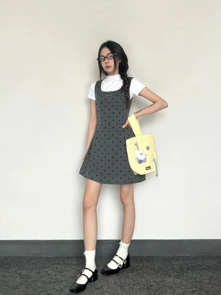 

Summer New Sweet Polka Dot A-Line Dress Women's Versatile Layering Design Waist-Cinching Slimming Short Skirt