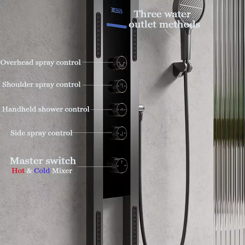 Digital Multifunctional Shower Panel Column Smart Wall Mounted Bathroom Waterfall Shower Set System