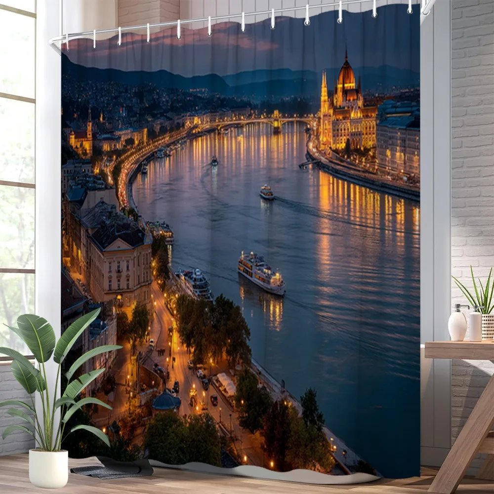 

Budapest Sunset Shower Curtain Washable Dirt-Resistant Shower Head waterproof Polyester Bath Curtain For Home Decor