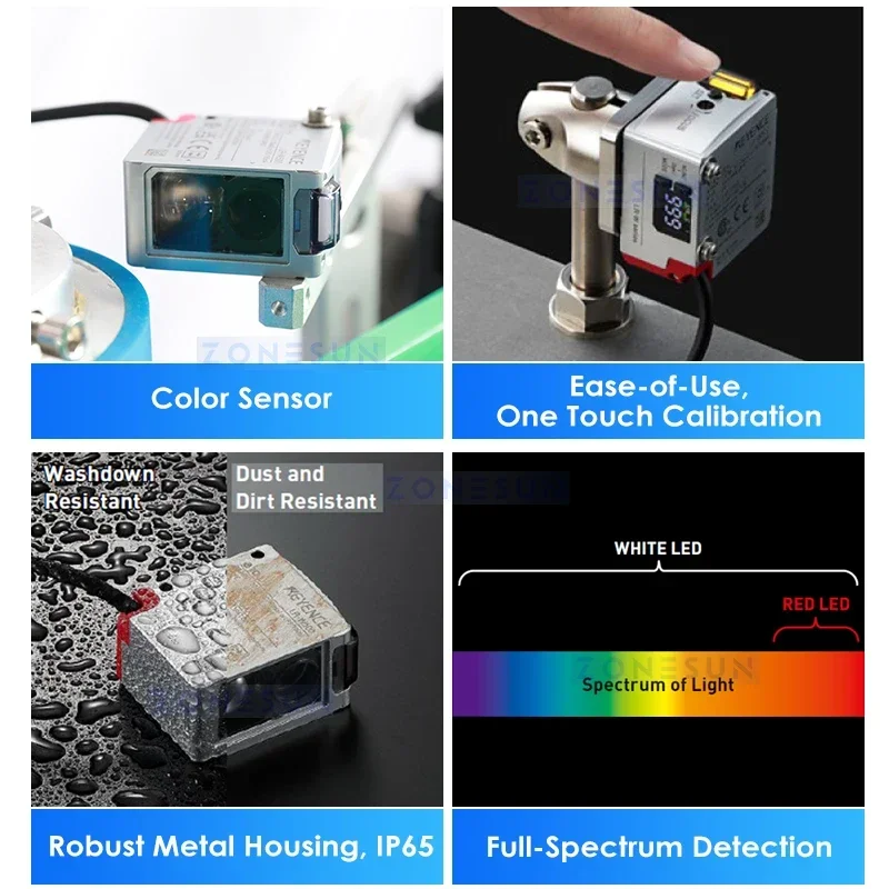 ZONESUN mesin pelabelan botol bulat otomatis, ZS-TB822S aplikator Label bungkus sekitar Sensor tanda warna