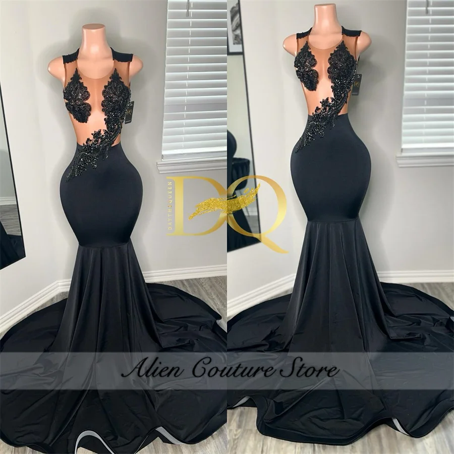 Glitter Black Mermaid Prom Dress For Black Girls Diamonds Dress Senior Party Gown Birthday Luxury Dress 2024 Evening Dress