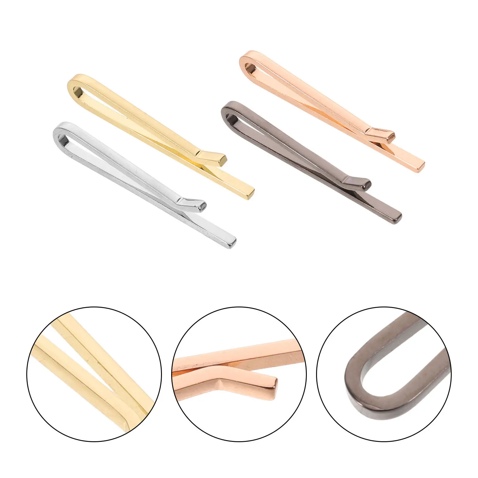 4Pcs Tie Clips for Men Slim Copper Minimalist Bar Flat Design Formal Business Skinny Tie Clip Set Necktie Accessories
