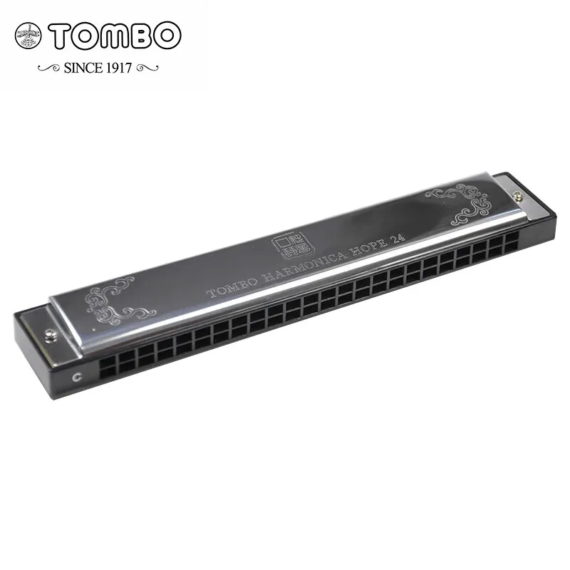 TOMBO 6624P 24 Holes Tremolo Harmonica Polyphony Diatonic C Key 24 Hole Profession Harmonica Beginners Kids Aldults Silver