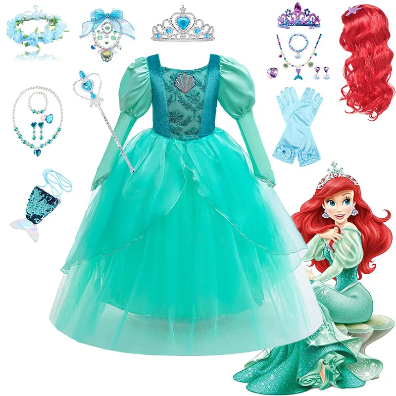 Girls Mermaid Costume For Girls Ariel Princess Mesh Long Gown Kids Oufit Girls Dress Halloween Birthday Gift Party Dress