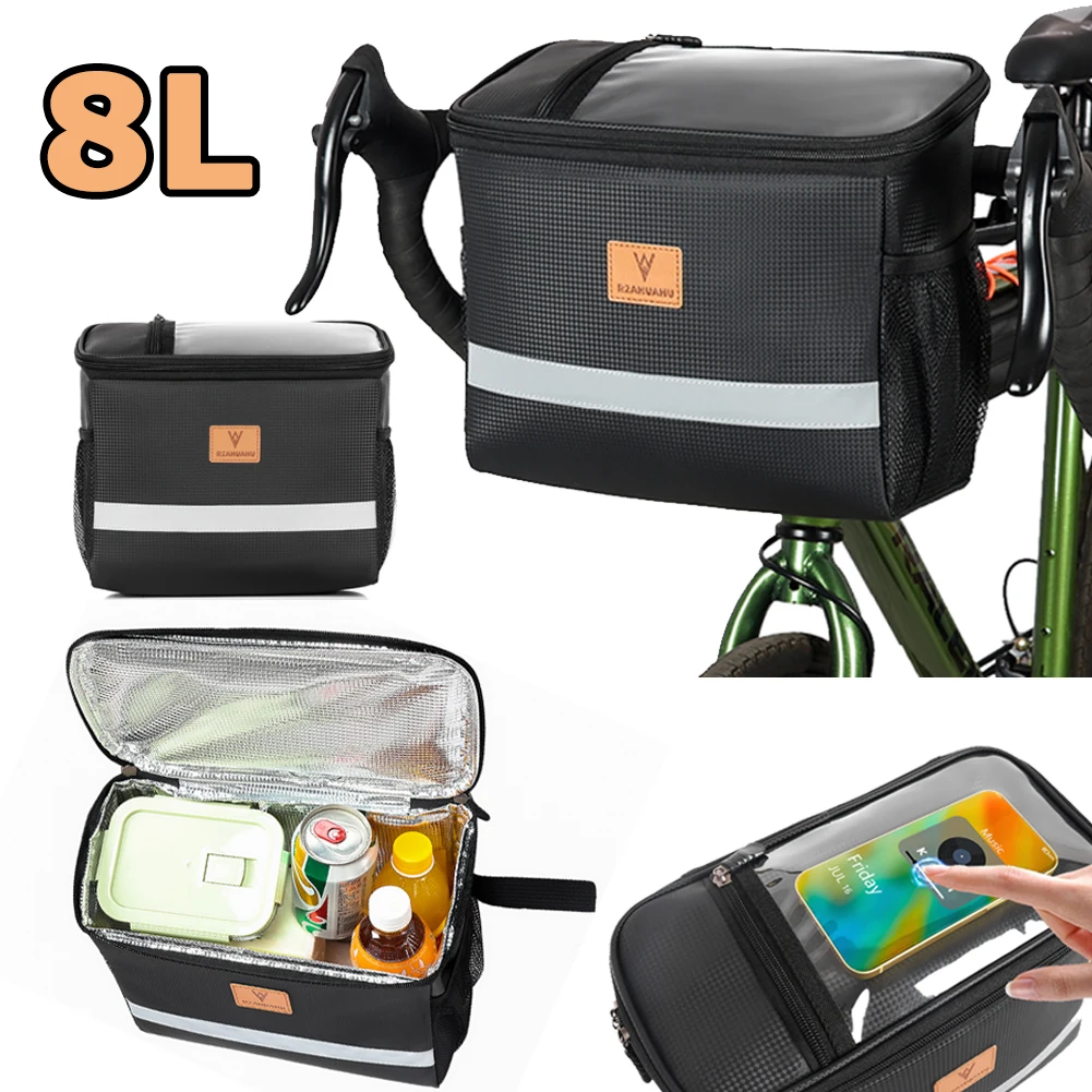 8L Bicycle Bag Cycling Top Front Tube Frame Bag Waterproof 8.5‘’ Phone Case Storage Touch Screen Reflective MTB Road Bike Bags