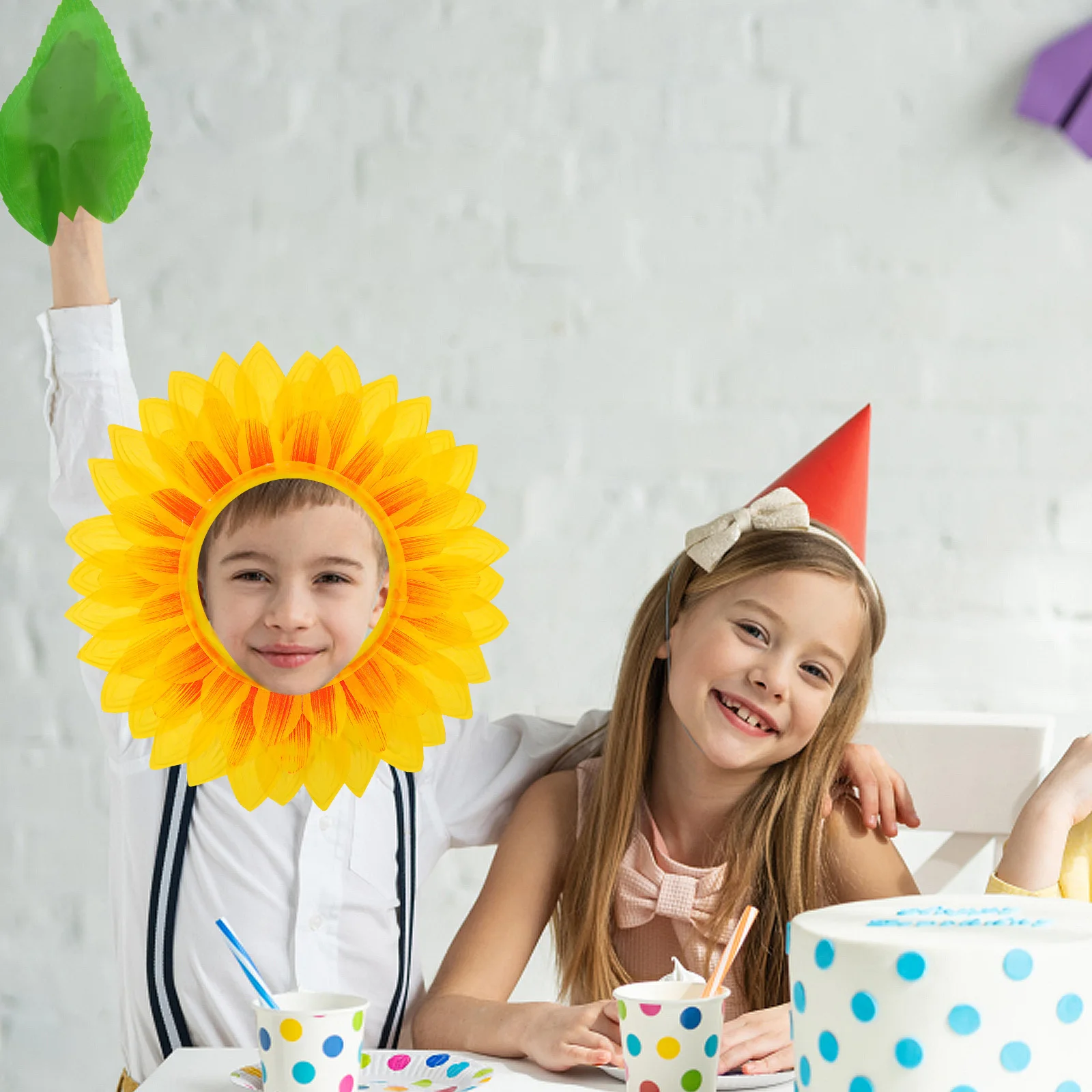 

Funny Sunflower Hat Flower Headgear Costume with Gloves Halloween Cosplay Sunflower Headwear Party Performance Prop