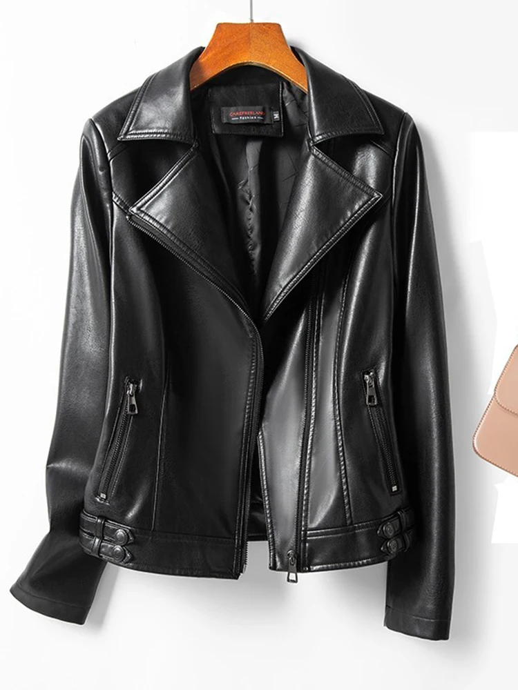 Primavera 2025 Or da donna in vera pelle Jaet Slim Fit Colletto da abito Chiusura con cerniera Pendolarismo Sle eepskin Coat