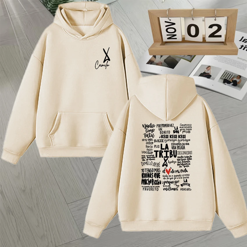 Singer Camilo La Tribu Album Letters Printed Hoodie Unisex Fashion Vintage Gothic Men Women Long sleeve Fleece Sweatshirt Unisex