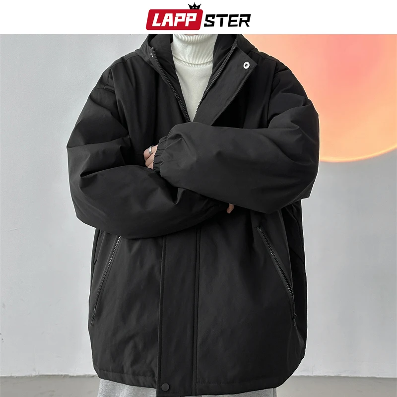 LAPPSTER Y2k Windproof Outdoor Hooded Jacket 2023 Winter Streetwear Harajuku Korean Windbreakers Oversized Bomber Jacket Coats