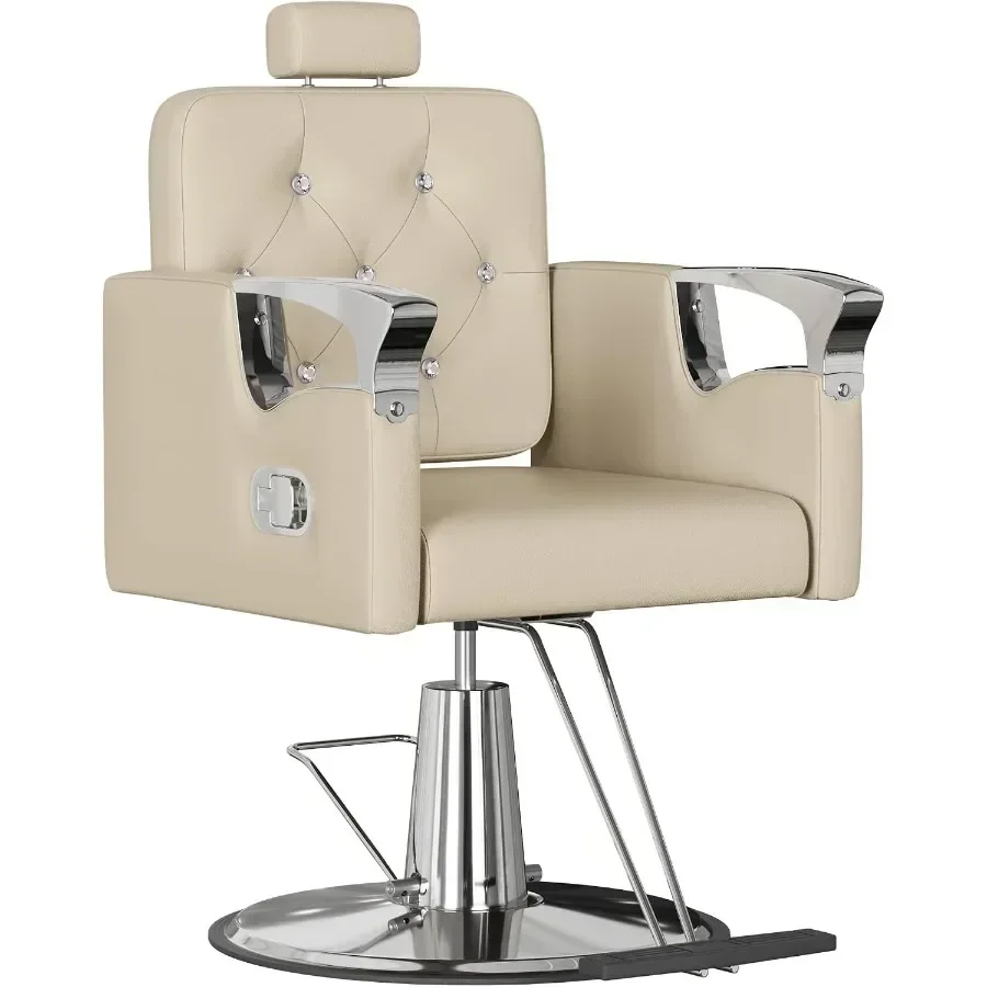 Barber Chair Reclining, Salon Chairs for Hair Stylist, Height Adjustable Salon Styling Chair, Heavy Duty Barber Chairs, 360 Swi