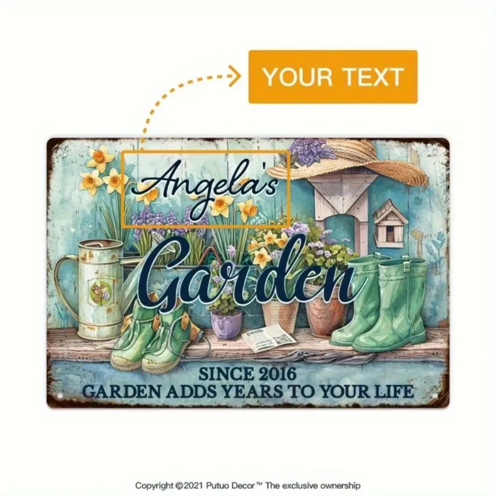 CIFbuy Vintage Garden Metal Wall Sign, Personalized Custom Name, Angela's Garden Since 2016, Farmhouse Wall Art Decor