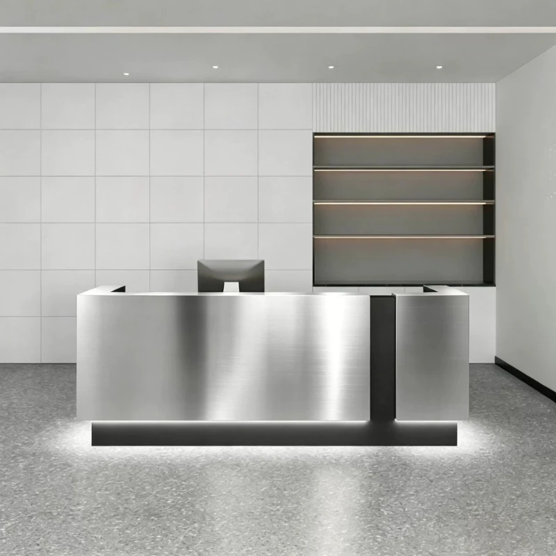 Luxury Unique Reception Desks Modern Aesthetic Company Stainless Steel Reception Desks Simple Design Mostrador Office Furniture 2