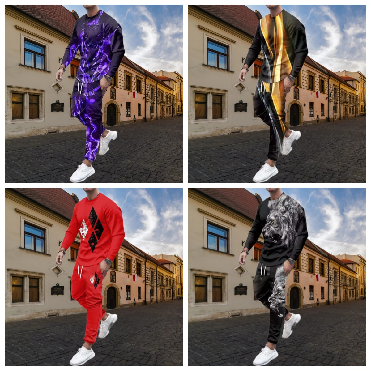 

2025 Antumn, новая мужская футболка с длинными рукавами, брючный костюм, индивидуальный модный костюм с 3d принтом, толстовка большого размера, комплект из 2 предметов