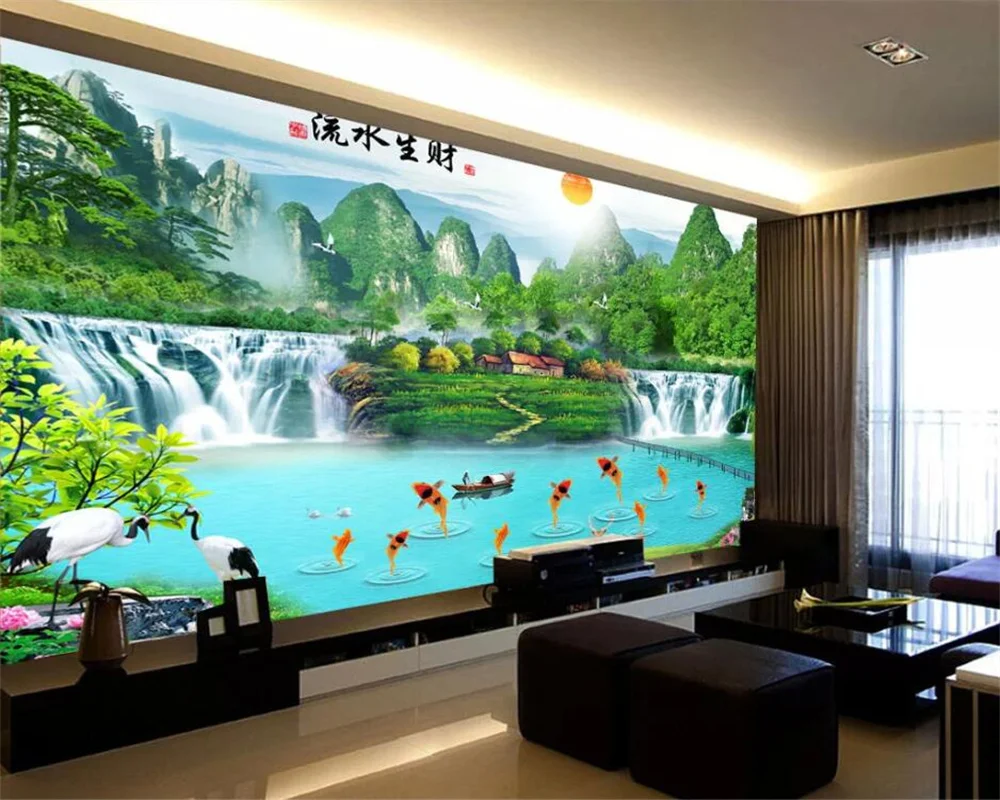 

Custom wallpaper 3d murals flowing water wealth waterfall living room wall papers home decor mural bedroom restaurant wallpaper