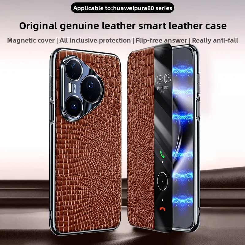 

Роскошный кожаный чехол для Huawei Pura 80 Ultra, новый магнитный чехол с крокодиловым узором, кожаный флип-чехол из масляного воска для Huawei Pura70Ultra