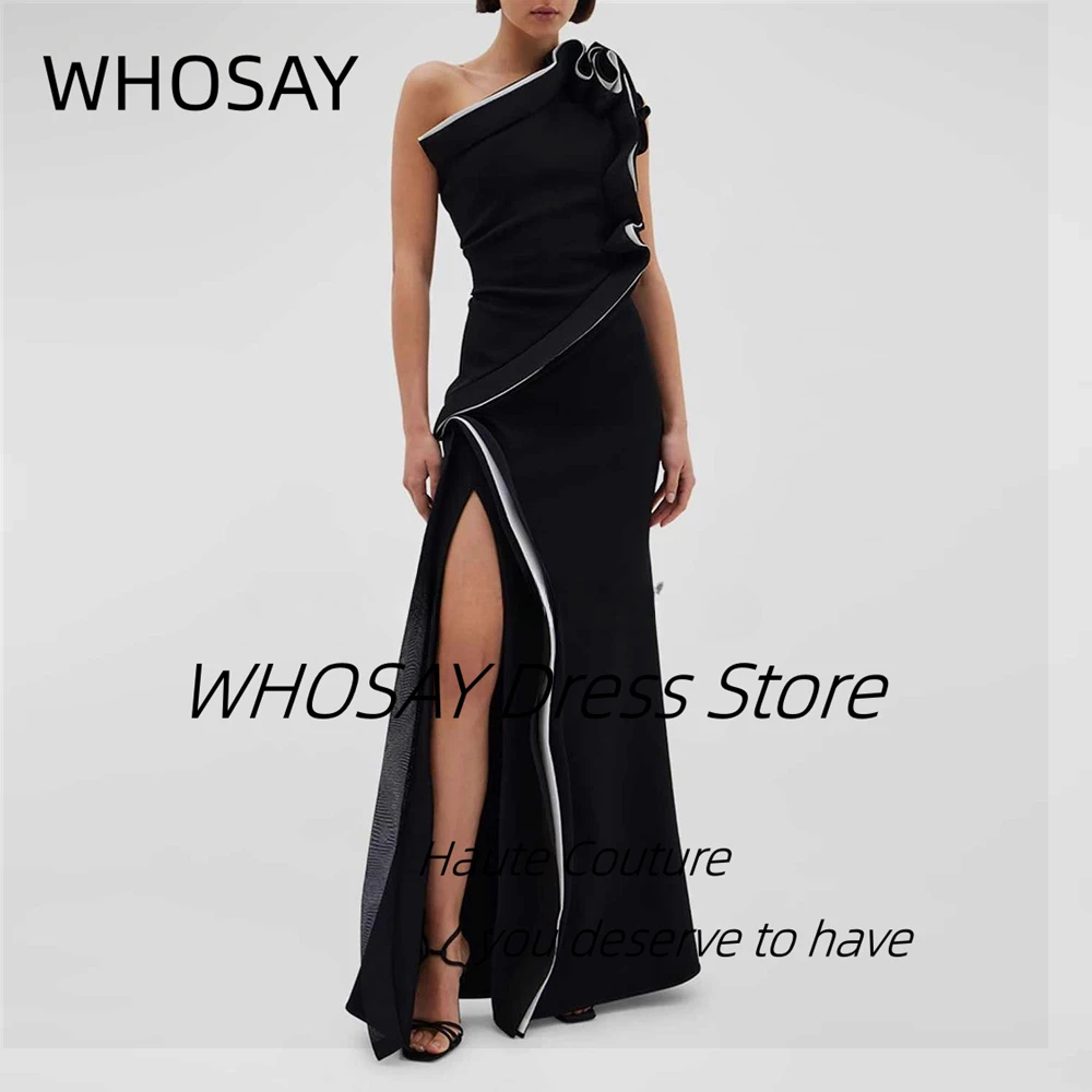 WHOSAY-Robe de Rhlongue noire avec fente latérale, robe personnalisée à volants, occasion spéciale, fermeture éclair au dos, soirée, quelque soit