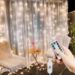 USB Curtain String Lights 8 Modes Fairy Light Bedroom Home Xmas Tree Garland Light Wedding Party Christmas Holiday Decor