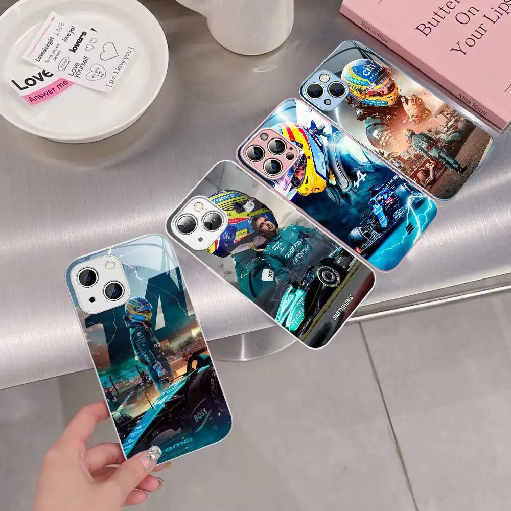 

F1 Racing 14 Fernando A-Alonso Phone Case Tempered Glass For Iphone 14 13 12 11 Pro Mini XS MAX 14Plus X XS XR Cover