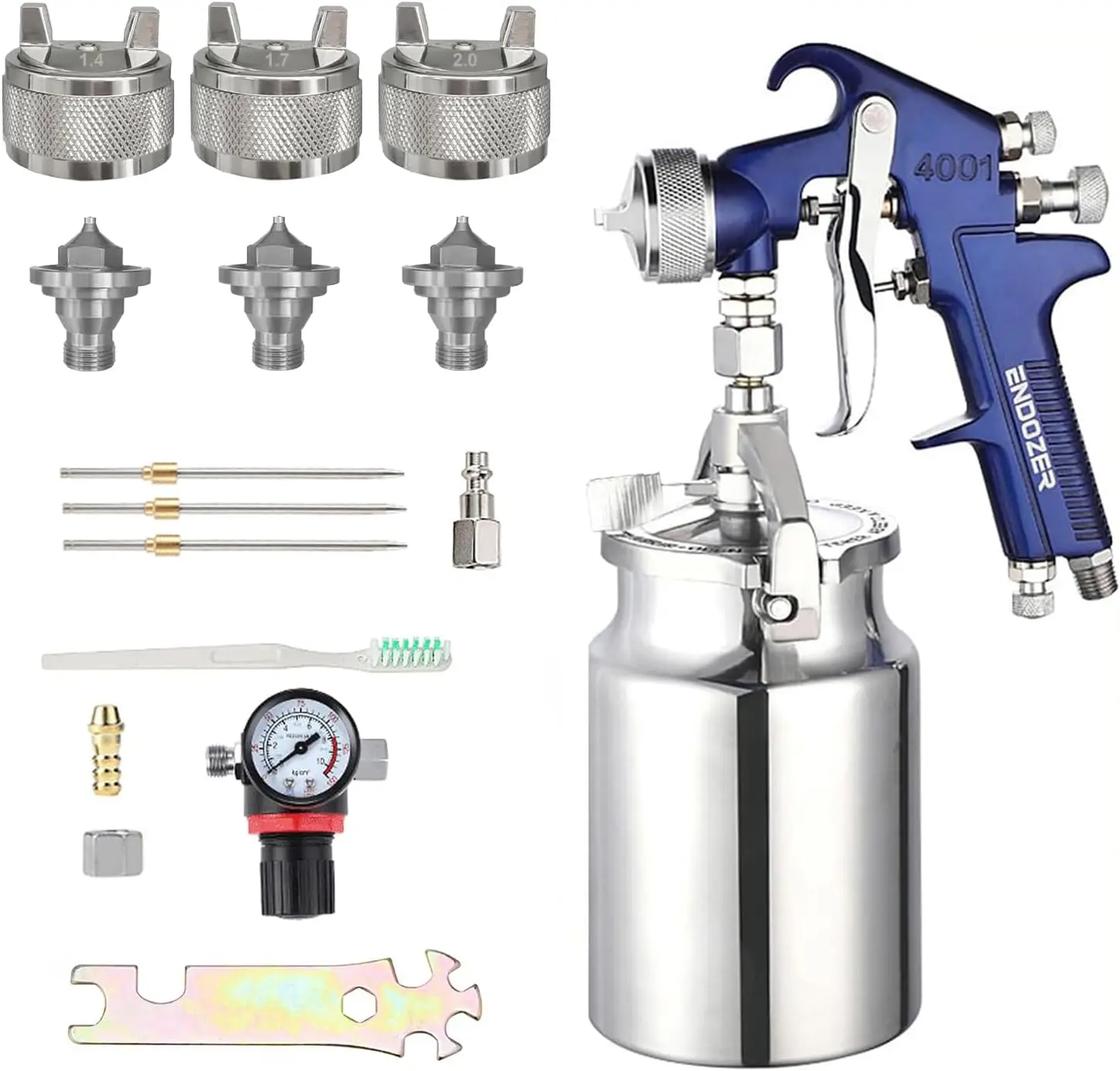 Professional Siphon Feed Paint Gun with 1.4-1.7-2.0mm Nozzles, 1000cc Capacity, and 1 Pressure Gauge for Car and House Applications