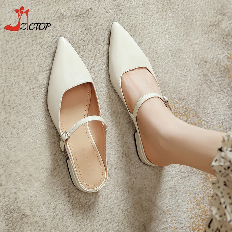 

2024 New Closed Toe Women's Sandals Pointed Low Heels Slippers Fashion Comfortable Slip On Flat with Mules Summer Women Shoes