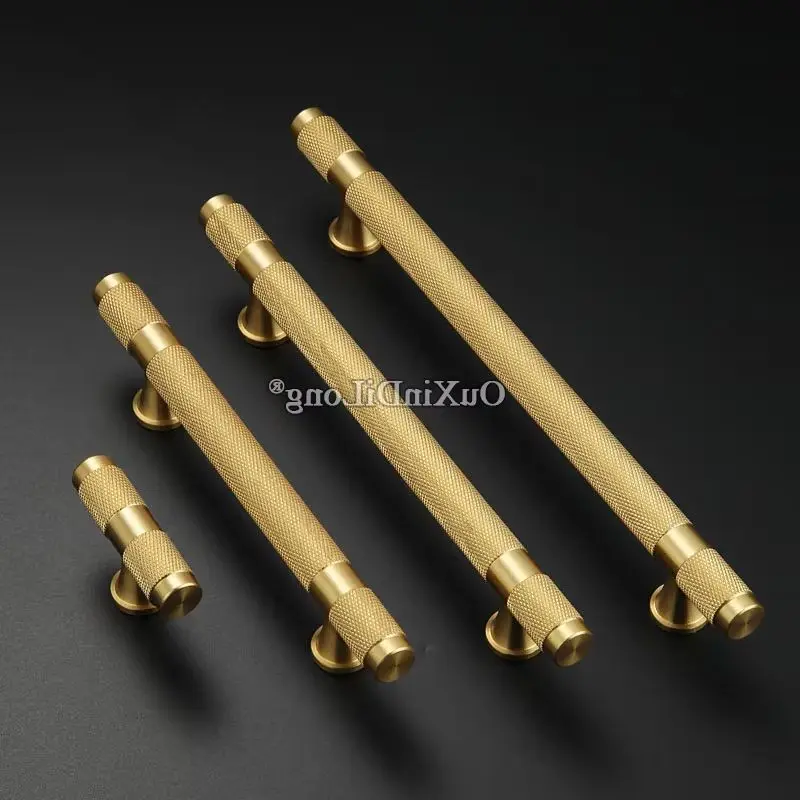 High-end 10PCS Solid Brass Knurled Furniture Door Handles Drawer Knobs Cupboard Wardrobe Closet Dresser TV Cabinet Pulls Handles