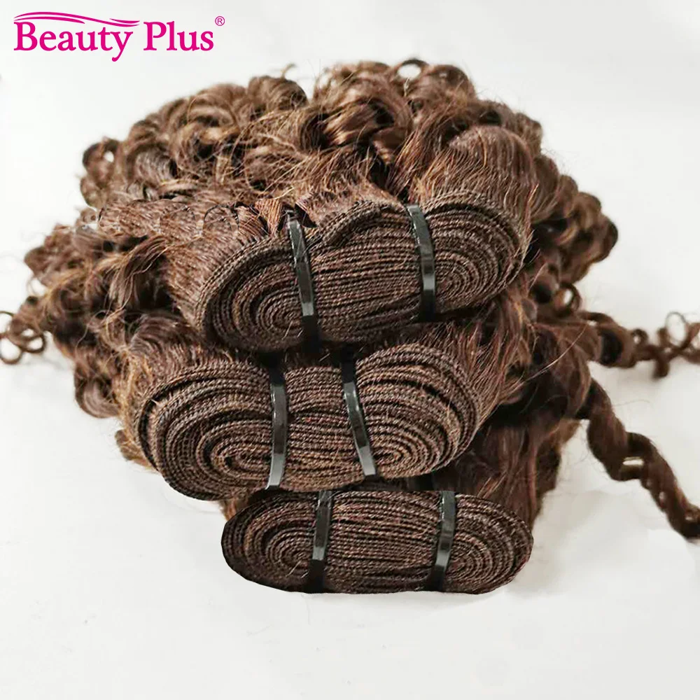 Coklat #4 berwarna Spiral keriting Funmi rambut manusia Brasil menenun ekstensi rambut Pixie rambut keriting bundel penawaran