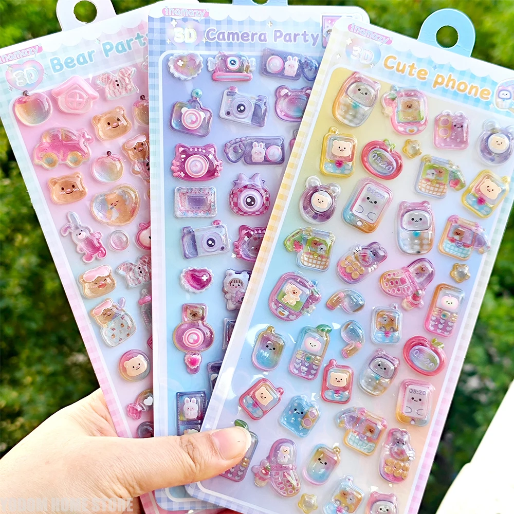 4PCS 3D Embossed Cute Cell Phone Camera Water Cup Animal Gem Stickers for Scrapbooking Craft Supplies Bottle iphone 17