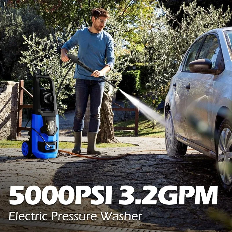 Electric Pressure Washer, 5000 PSI 3.2 GPM Adjustable Touch Screen, High Pressure Cleaning Machine with 35 FT Power Cord, 4 Nozz