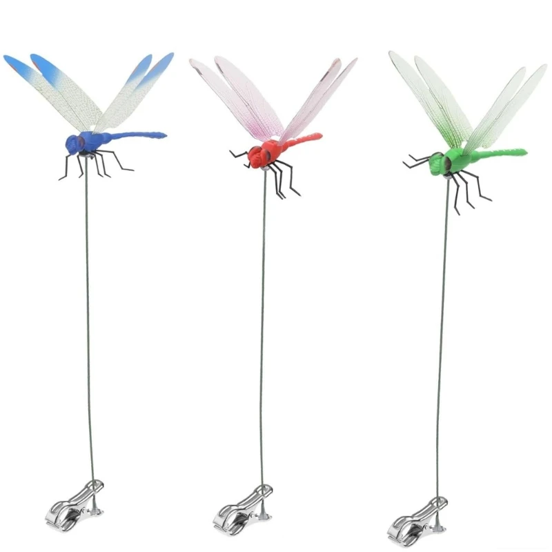 3x Fake Dragonflys Clip Garden Decoration Fly Repelling Yard Art Sculpture Decor 45BE