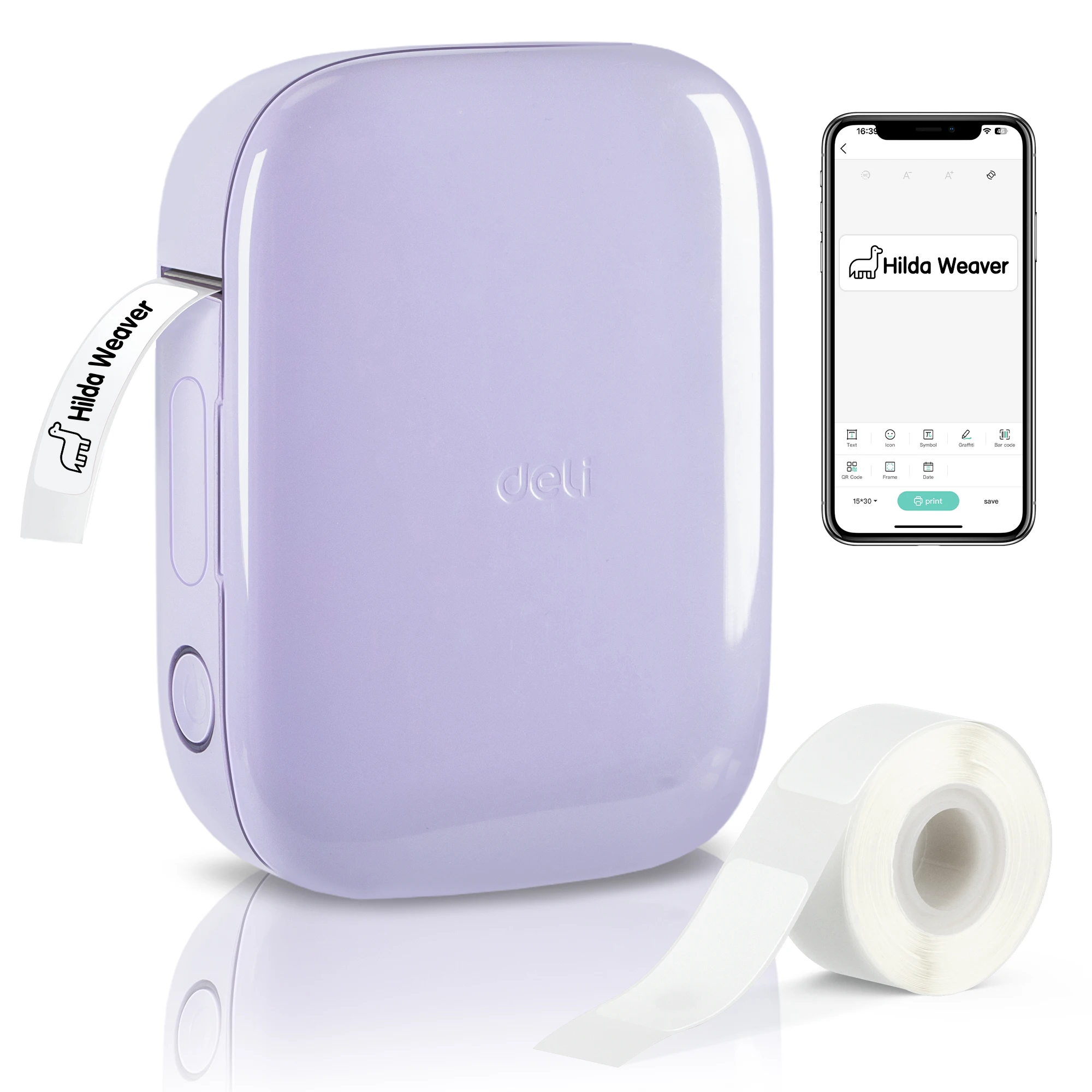 

Deli Portable Bluetooth Label Maker, Wireless Inkless Handheld Printer with Tape for Home Office Organization & Storage Labels