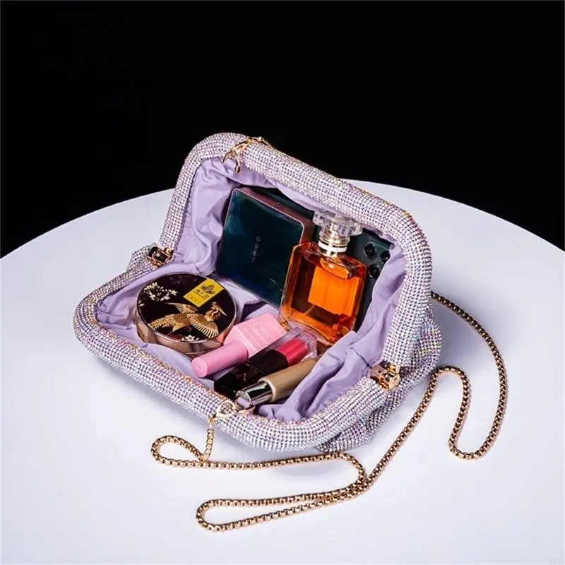 

340D Evening Bag Pleated Chain Bag Party Banquet Lady Purse Crossbody Bag