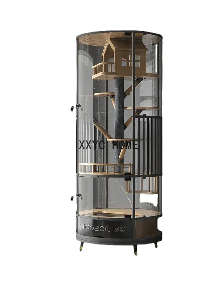 

Полностью прозрачная стеклянная панорамная вращающаяся цилиндрическая вилла для кошек, роскошная клетка для шкафа в помещении со встроенным туалетом