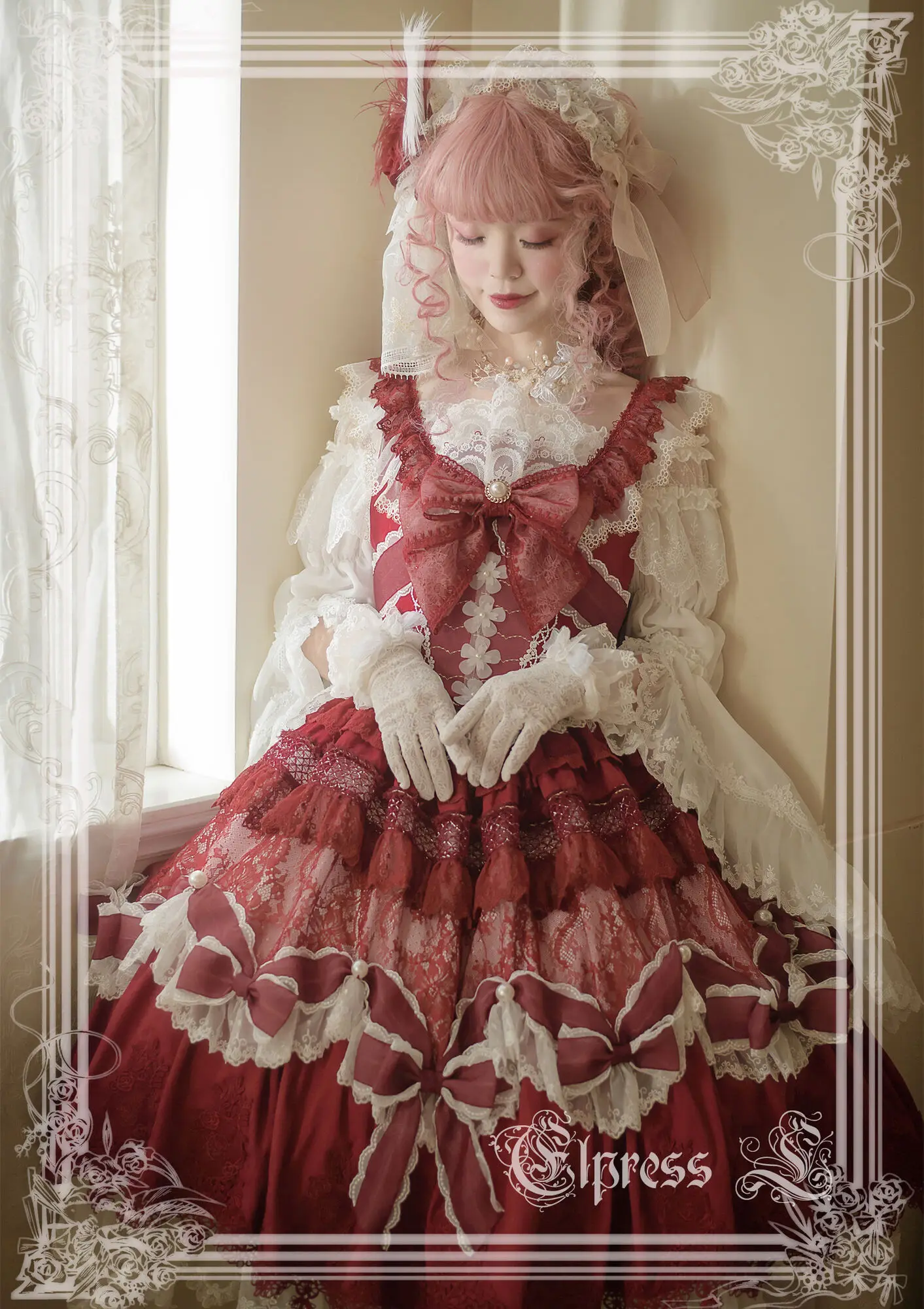 Lolita Dress Sweet Girl Christmas New Year Red Costume Vintage Ruffles Princess Op Long Sleeve Japanese Style Kawaii Clothing