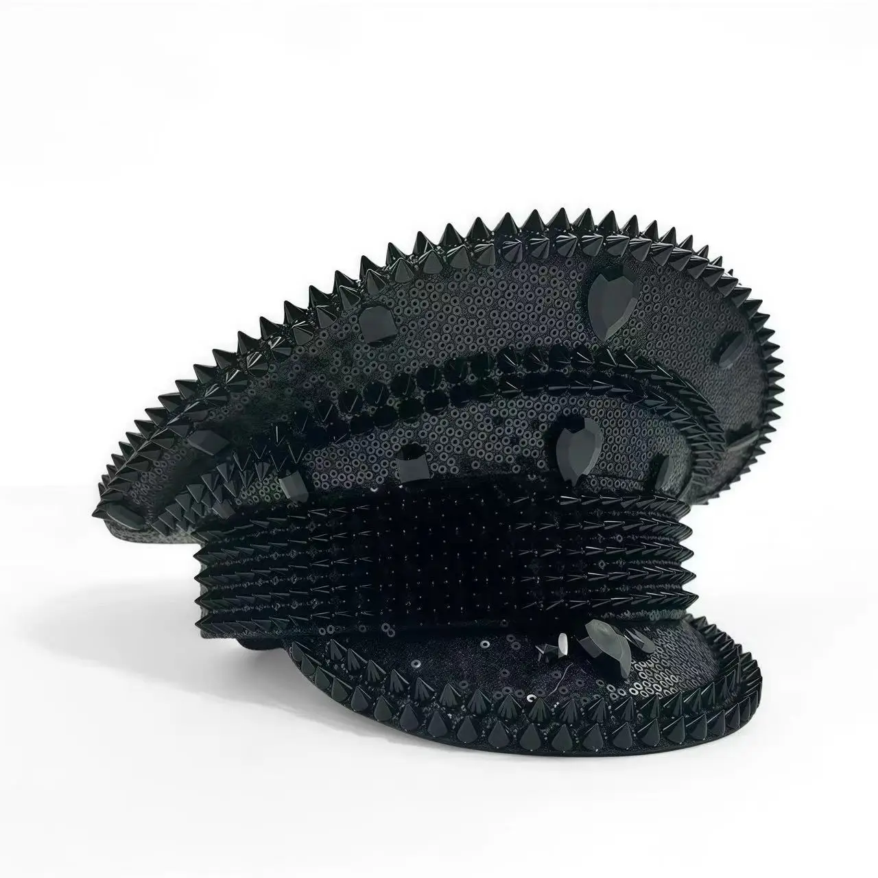 HongLuan Vintage Black Steampunk Captain Hat Rhinestone for Burning Man Festival Woman - Military Assessories ＆ Caps for Man