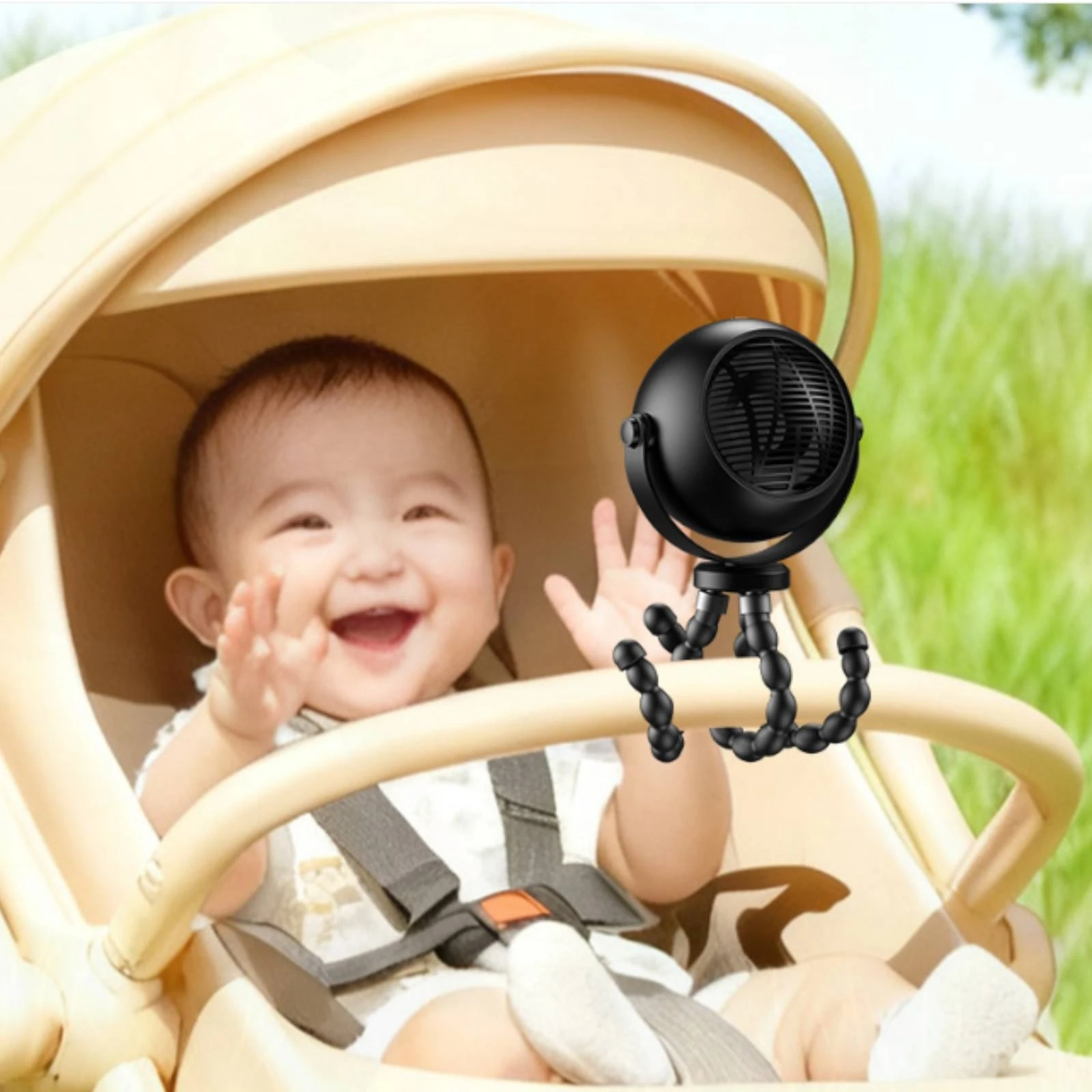Stroller Fan with Flexible Legs Rechargeable Octopus Fan Battery Operated Portable for Baby, Desk, Treadmill
