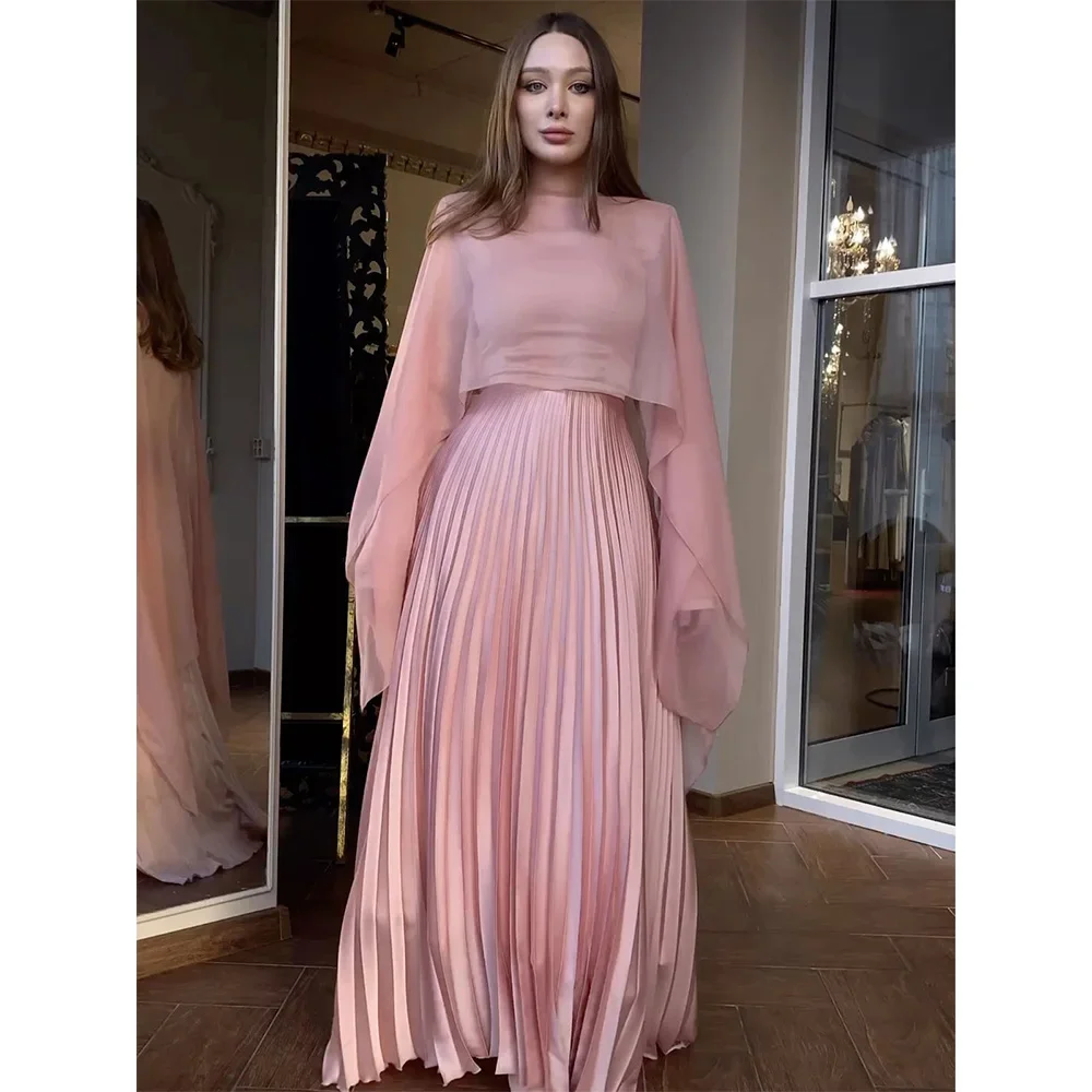 Elegant Pleated Long Dress and Shawl  Two Piece Set For Women Female Dresses Elegant Evening Dresses Female Party Club Vestidos