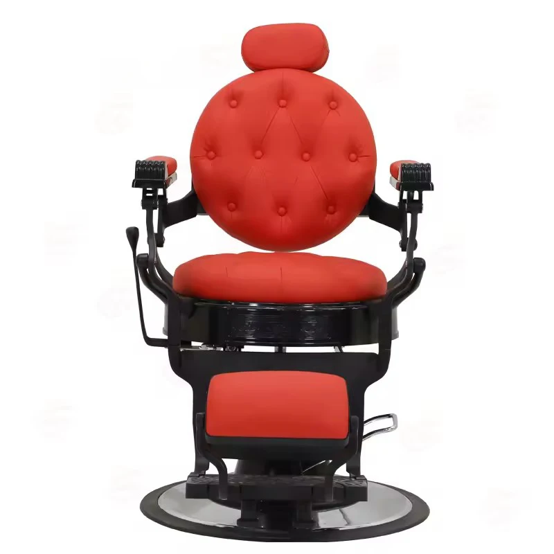 kr-Wholesale Antique Style Beauty Hair Salon Styling Chairs Red Leather Black Base Custom Barber Chair for Sale！